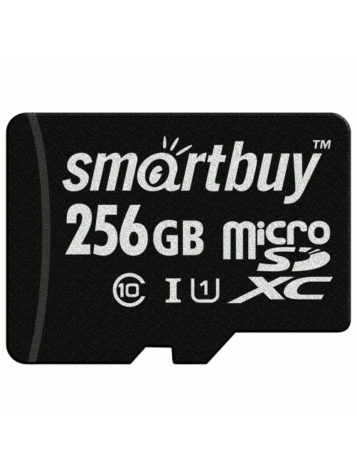 Карта памяти microSDXC 256 GB SMARTBUY, UHS-I, 90 Мб/сек (class 10), с адаптером, SB256GBSDCL10-01