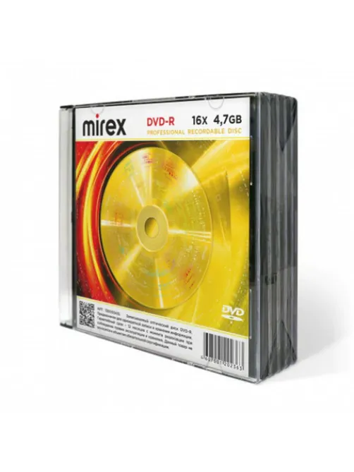 Диск DVD-R MIREX, 4,7 ГБ, 16x, Slim Case, КОМПЛЕКТ 5 шт., UL130003A1F