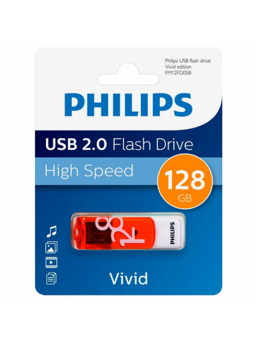 Флеш-диск 128 GB PHILIPS VIVID, разъем USB 2.0, желтый, FM12FD05B/97