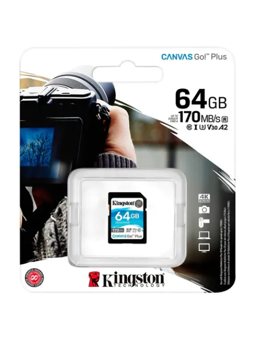 Карта памяти SDXC 64GB KINGSTON Canvas Go Plus, UHS-I U3, 170 Мб/с (class 10), SDG3/64GB