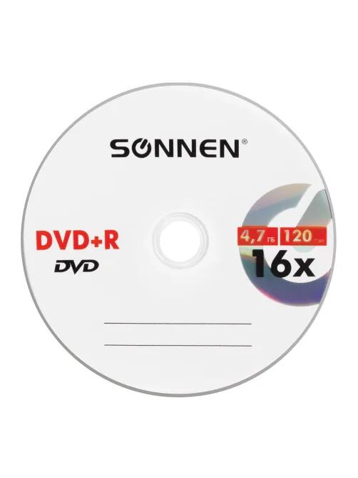 Диск DVD+R (плюс) SONNEN 4,7 Gb, 16x, Cake Box (упаковка на шпиле), КОМПЛЕКТ 50 шт., 512577