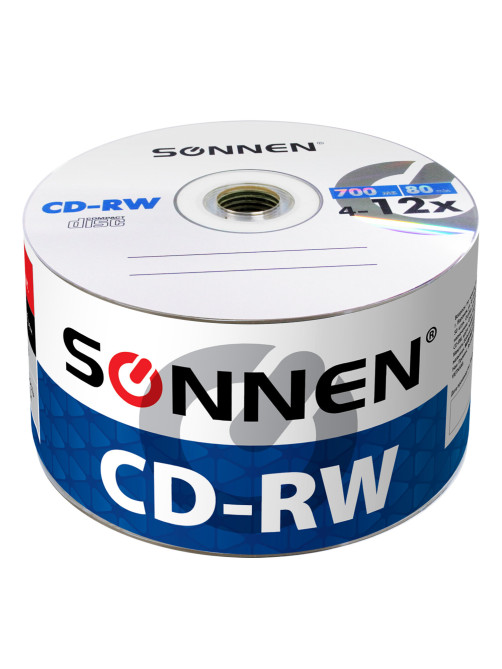 Диск CD-RW SONNEN 700 Mb 4-12x Bulk (термоусадка без шпиля), КОМПЛЕКТ 50 шт., 512578