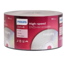 Диск DVD+R (плюс) PHILIPS, 4,7 Гб, 16x, Bulk (термоусадка без шпиля), КОМПЛЕКТ 50 шт., DR4S6U50F/97