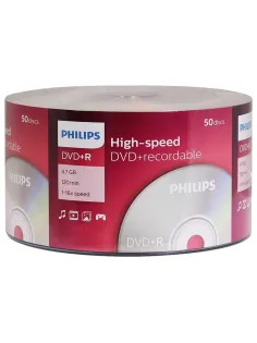 Диск DVD+R (плюс) PHILIPS, 4,7 Гб, 16x, Bulk (термоусадка без шпиля), КОМПЛЕКТ 50 шт., DR4S6U50F/97