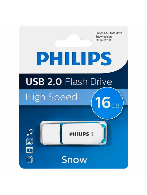 Флеш-диск 16 GB PHILIPS SNOW, разъем USB 2.0, синий, FM16FD70B/97