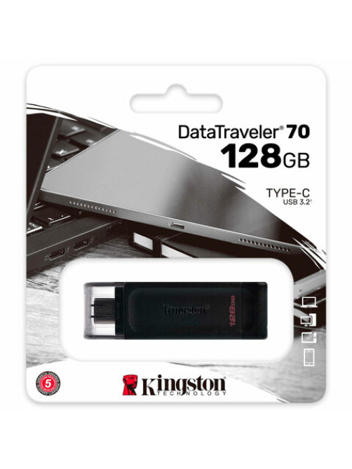Флеш-диск 128 GB KINGSTON DataTraveler 70, разъем Type-C 3.2, черный, DT70/128GB