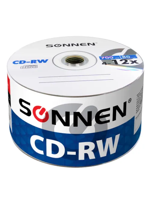 Диск CD-RW SONNEN 700 Mb 4-12x Bulk (термоусадка без шпиля), КОМПЛЕКТ 50 шт., 512578