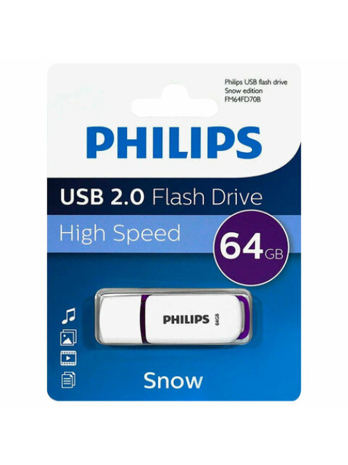 Флеш-диск 64 GB PHILIPS SNOW, разъем USB 2.0, фиолетовый, FM64FD70B/97