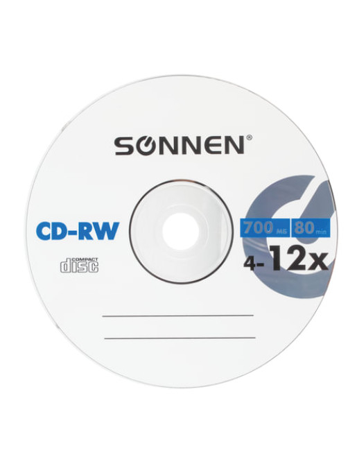 Диск CD-RW SONNEN, 700 Mb, 4-12x, Slim Case (1 штука), 512579