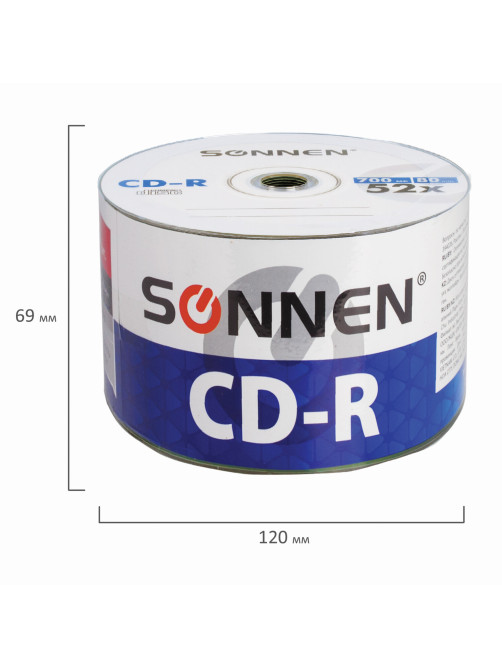 Диск CD-R SONNEN 700 Mb 52x Bulk (термоусадка без шпиля), КОМПЛЕКТ 50 шт., 512571