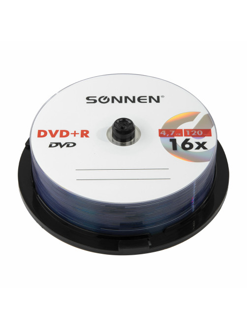 Диск DVD+R SONNEN, 4,7 Gb, 16x, Cake Box (упаковка на шпиле), КОМПЛЕКТ 25 шт., 513532