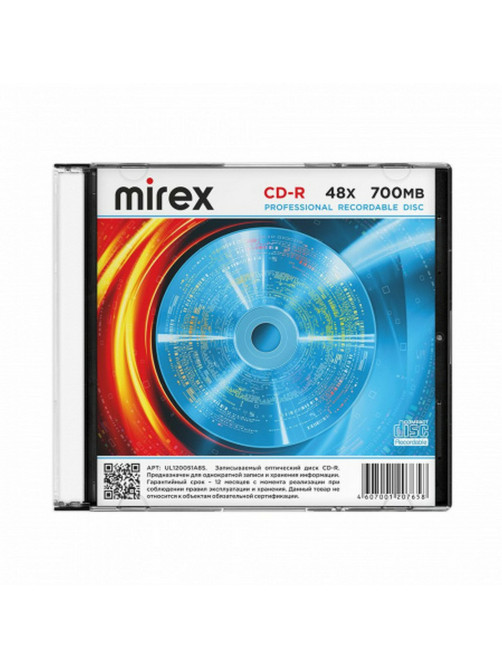 Диск CD-R MIREX, 700 Мб, 48x, Slim Case, КОМПЛЕКТ 5 шт., UL120051A8F