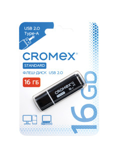 Флеш-диск 16 GB, CROMEX (КРОМЕКС) Standard USB 2.0, черный, 514158