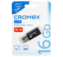 Флеш-диск 16 GB, CROMEX (КРОМЕКС) Ultra USB 3.1, металлический корпус, черный, 514162