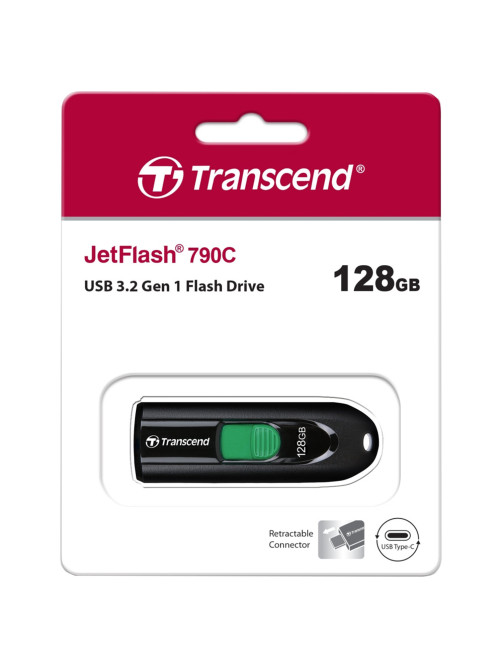 Флеш-диск 128 GB TRANSCEND JetFlash 790C, разъем USB Type-С, черный/зеленый, TS128GJF790C