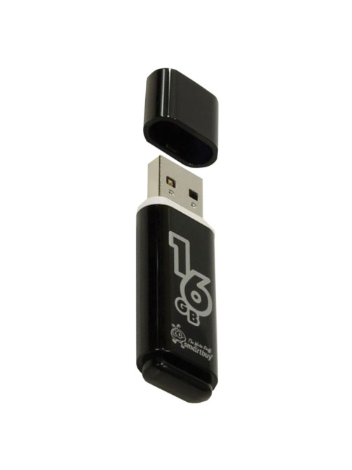 Флеш-диск 16 GB, SMARTBUY Glossy, USB 2.0, черный, SB16GBGS-K