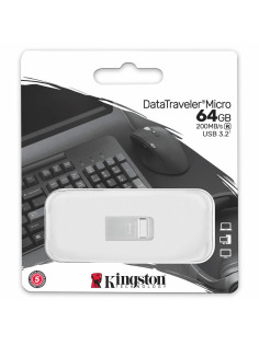 Флеш-диск 64 GB, KINGSTON DataTraveler Micro USB 3.2, металлический корпус, серебристый, DTMC3G2/64GB