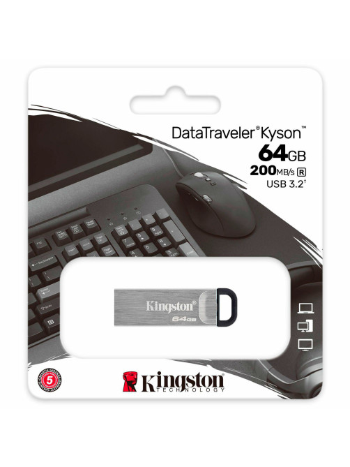 Флеш-диск 64 GB KINGSTON DataTraveler Kyson, разъем USB 3.2, серебряный, DTKN/64GB