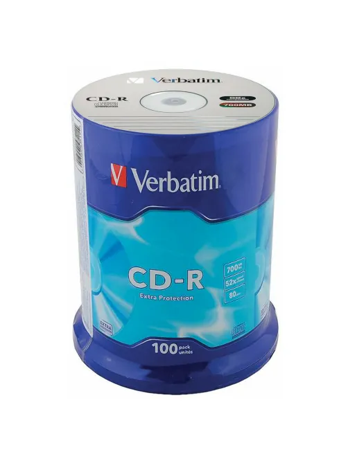 Диск CD-R VERBATIM 700 Mb 52х Cake Box (упаковка на шпиле), КОМПЛЕКТ 100 шт., 43411