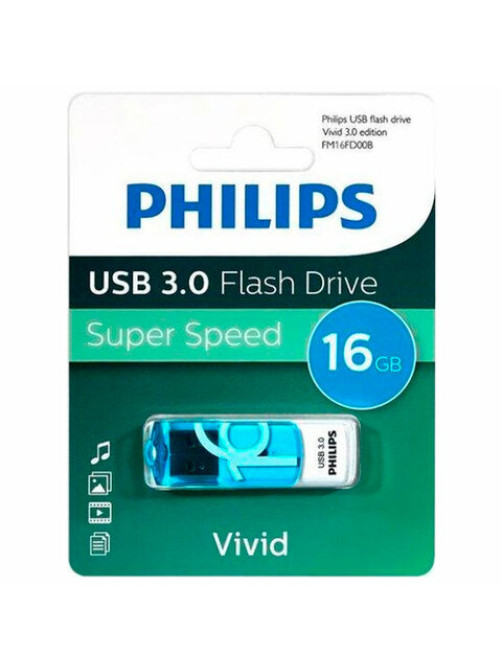 Флеш-диск 16 GB PHILIPS VIVID, разъем USB 3.0, синий, FM16FD00B/97