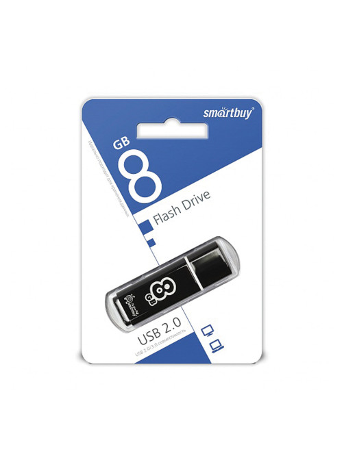 Флеш-диск 8 GB, SMARTBUY Glossy, USB 2.0, черный, SB8GBGS-K