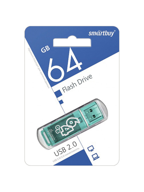 Флеш-диск 64 GB SMARTBUY Glossy USB 2.0, зеленый, SB64GBGS-G
