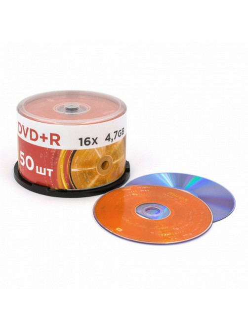 Диск DVD+R (плюс) MIREX, 4,7 Гб, 16x, Cake Box (упаковка на шпиле), КОМПЛЕКТ 50 шт., UL130013A1B