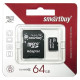 Карта памяти micro SDXC, 64 GB, SMARTBUY, 10 Мб/сек. (class 10), с адаптером, SB64GBSDCL10-01