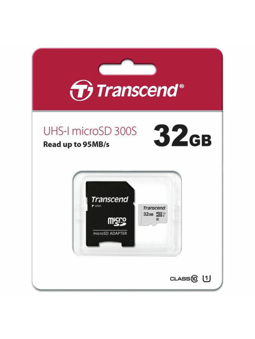 Карта памяти microSDHC 32 GB TRANSCEND UHS-I U3, 95 Мб/сек (class 10), адаптер, TS32GUSD300S-A