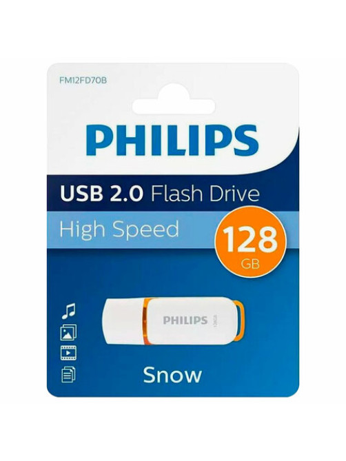 Флеш-диск 128 GB PHILIPS SNOW, разъем USB 2.0, желтый, FM12FD70B/97