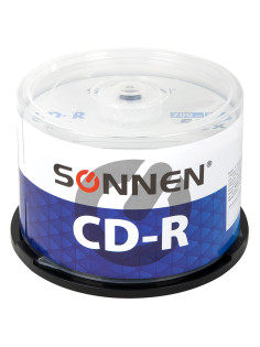 Диск CD-R SONNEN 700 Mb 52x Cake Box (упаковка на шпиле), КОМПЛЕКТ 50 шт., 512570