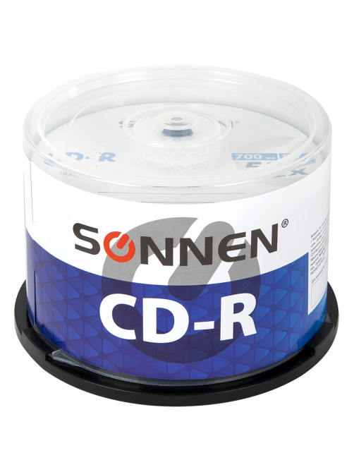 Диск CD-R SONNEN 700 Mb 52x Cake Box (упаковка на шпиле), КОМПЛЕКТ 50 шт., 512570