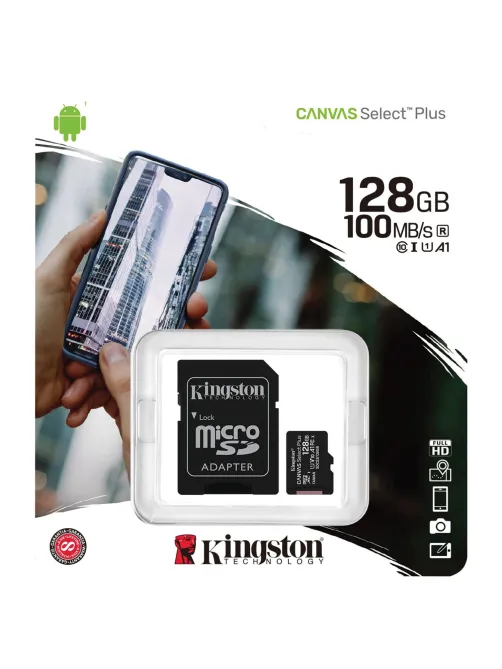 Карта памяти microSDXC 128 GB KINGSTON Canvas Select Plus UHS-I U1,100 Мб/с (class 10), адаптер, SDCS2/128 GB, SDCS2/128GB