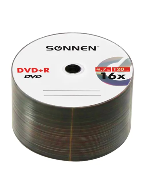 Диск DVD+R (плюс) SONNEN 4,7 Gb, 16x, Cake Box (упаковка на шпиле), КОМПЛЕКТ 50 шт., 512577
