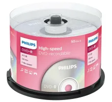 Диск DVD-R PHILIPS, 4,7 Гб, 16x, Cake Box (упаковка на шпиле), КОМПЛЕКТ 50 шт., DM4S6B50F/97