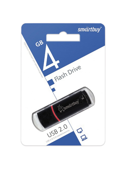Флеш-диск 4 GB, SMARTBUY Crown, USB 2.0, черный, SB4GBCRW-K