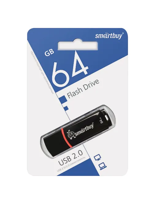 Флеш-диск 64 GB, SMARTBUY Crown, USB 2.0, черный, SB64GBCRW-K