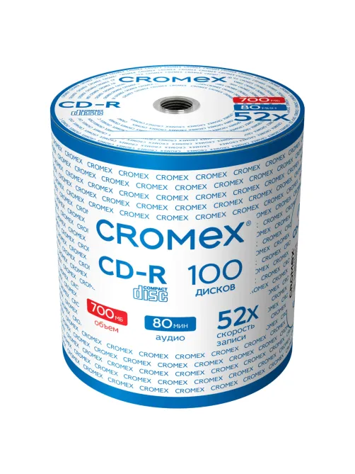 Диск CD-R CROMEX (КРОМЕКС), 700 Mb, 52x, Bulk (термоусадка без шпиля), КОМПЛЕКТ 100 шт., 513779