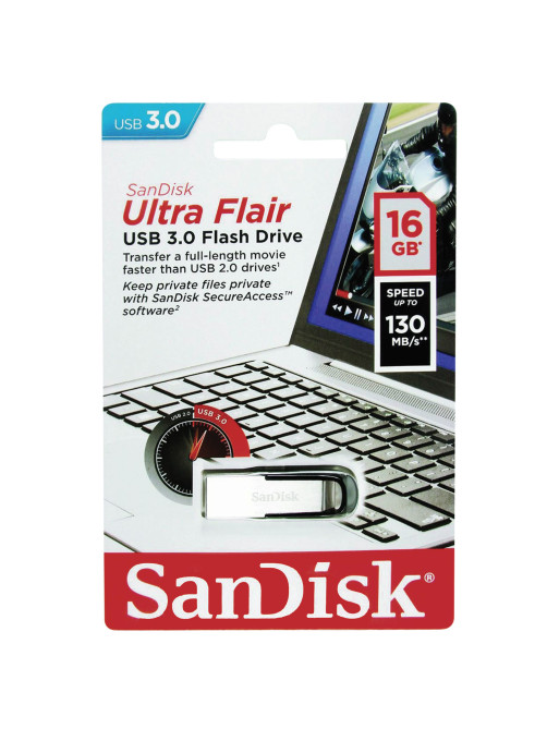 Флеш-диск 16 GB, SANDISK Ultra Flair, USB 3.0, металлический корпус, серебристый, SDCZ73-016G-G46