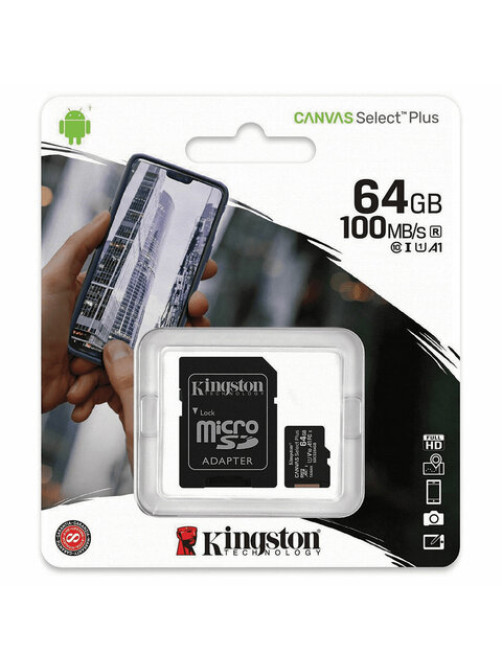 Карта памяти microSDXC 64 GB KINGSTON Canvas Select Plus, UHS-I U1, 100 Мб/с (class 10), адаптер, SDCS2/64GB