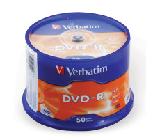 Диск DVD-R VERBATIM 4,7 Gb 16x Cake Box (упаковка на шпиле), КОМПЛЕКТ 50 шт., 43548