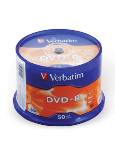 Диск DVD-R VERBATIM 4,7 Gb 16x Cake Box (упаковка на шпиле), КОМПЛЕКТ 50 шт., 43548