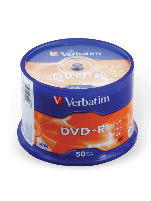 Диск DVD-R VERBATIM 4,7 Gb 16x Cake Box (упаковка на шпиле), КОМПЛЕКТ 50 шт., 43548