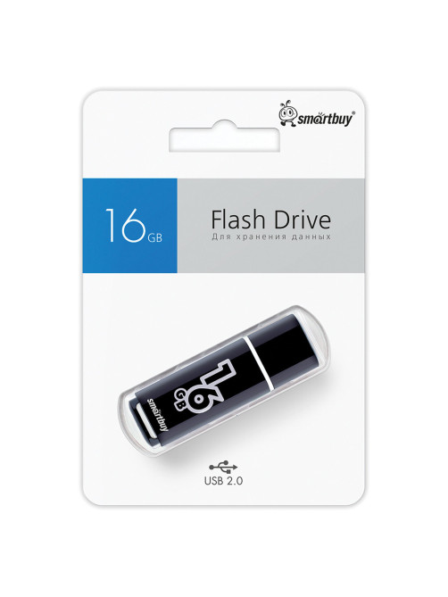 Флеш-диск 16 GB, SMARTBUY Glossy, USB 2.0, черный, SB16GBGS-K