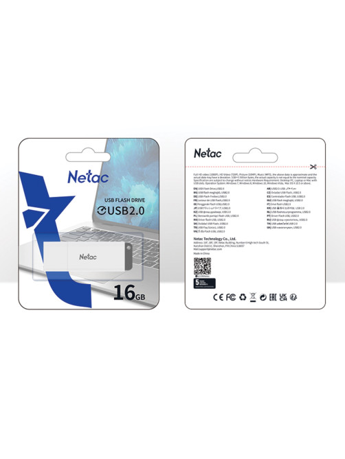 Флеш-диск 16 GB NETAC U185, USB 2.0, белый, NT03U185N-016G-20WH