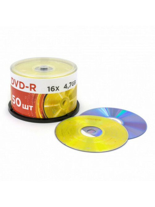 Диск DVD-R MIREX, 4,7 Гб, 16x, Cake Box (упаковка на шпиле), КОМПЛЕКТ 50 шт., UL130003A1B
