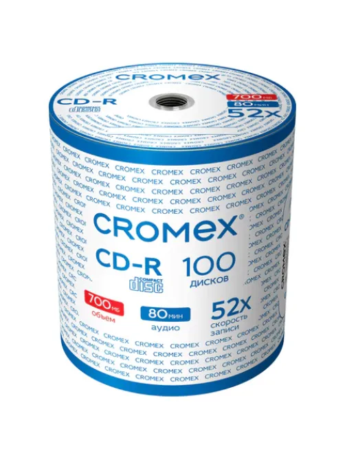 Диск CD-R CROMEX (КРОМЕКС), 700 Mb, 52x, Bulk (термоусадка без шпиля), КОМПЛЕКТ 100 шт., 513779