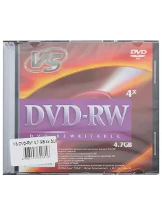 Диск DVD-RW VS 4,7 Gb, 4x, Slim Case, КОМПЛЕКТ 5 шт., VSDVDRB5001, VSDVDRWSL501