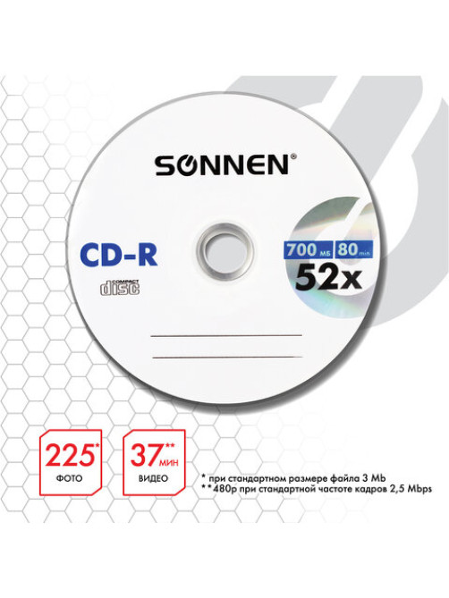 Диск CD-R SONNEN, 700 Mb, 52x, Slim Case (1 штука), 512572