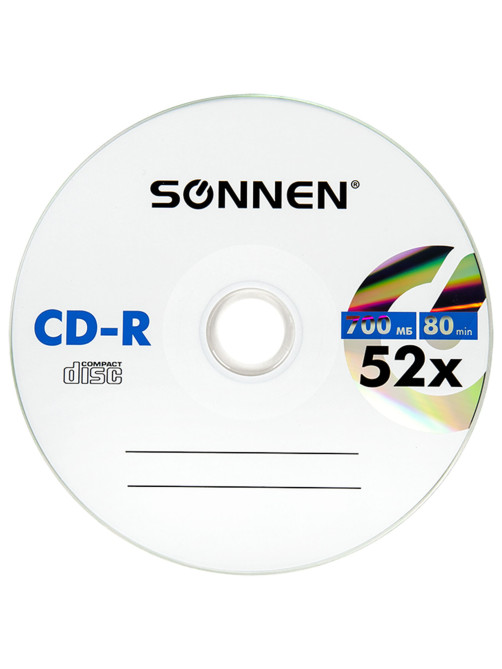 Диск CD-R SONNEN 700 Mb 52x Cake Box (упаковка на шпиле), КОМПЛЕКТ 50 шт., 512570